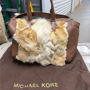 Michael Kors Tan and Cream Fur Satchel